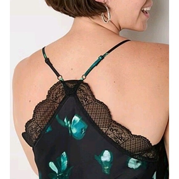 Worthington Women's Size Medium Floral Slip Dress Floral Print Black Teal Satin - Picture 3 of 14